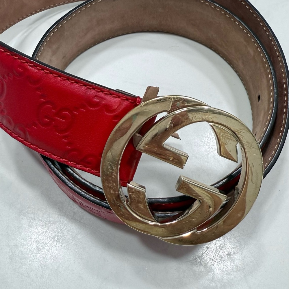Gucci Red Leather Belt with Gold Buckle